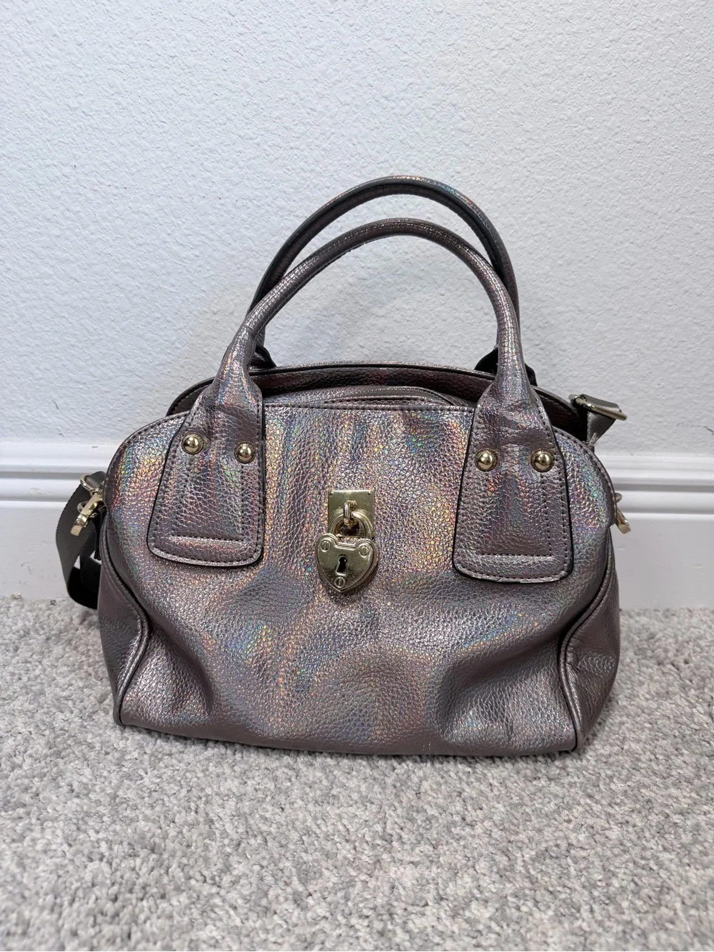 Juicy Couture Holographic Silver Heart Lock Satchel Crossbody Y2K
